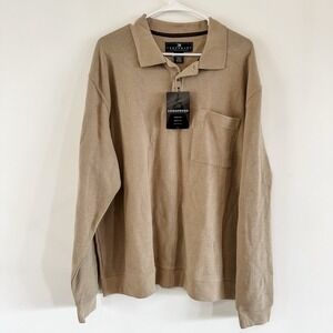 NEW Consensus Men's XL Taupe Brown Long Sleeve‎ Dress Polo (#325) Cotton Blend